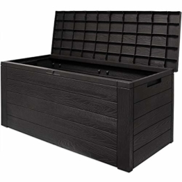 Auflagenbox Woody | Holzoptik | mit klappbarem Deckel | 120x46x57cm | Kissenbox Gartenbox Truhe Tischtruhe | Modellauswahl - 1