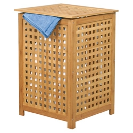MSV Wäschetruhe Wäschekorb Holz Bambus 40x40x58cm als Wäschesammler mit luftdurchlässigem Deckel und herausnehmbaren Wäschesack, natur - 1